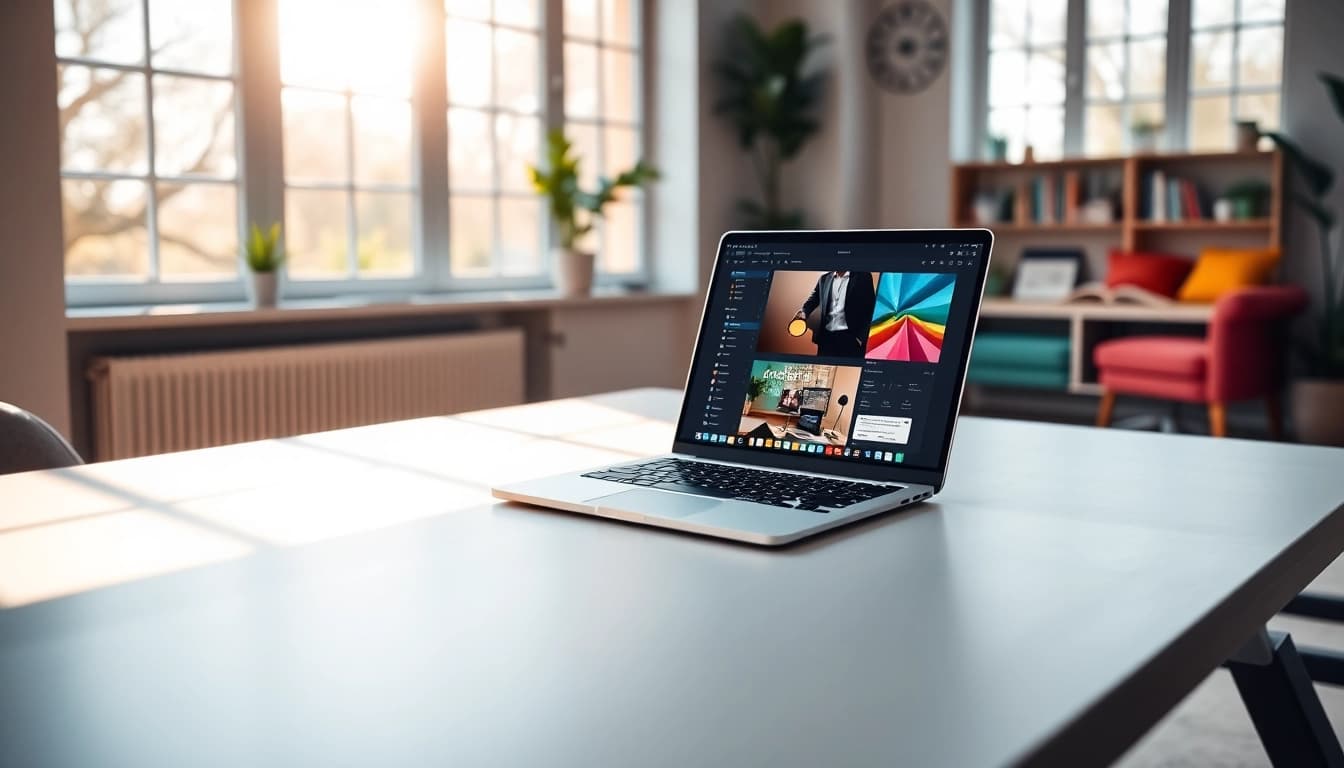 http://aestudio.lt moderni darbo erdvė su šviesiu stalu ir dizaino programine įranga