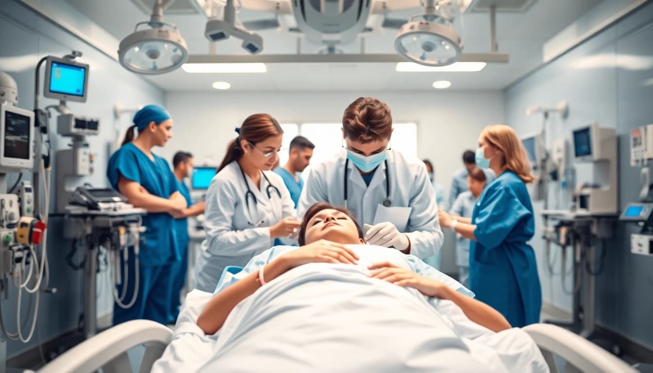 Emergency Hospital Services in action with dedicated healthcare professionals treating patients in a busy emergency room.
