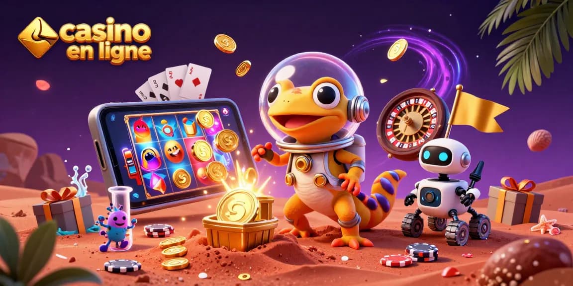 Découvrez l'univers ludique du casino en ligne avec un gecko martien et un rover robot.