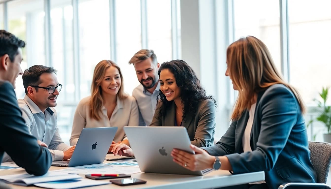 Engaged team at a digital advertising agency Melbourne strategizing marketing solutions.