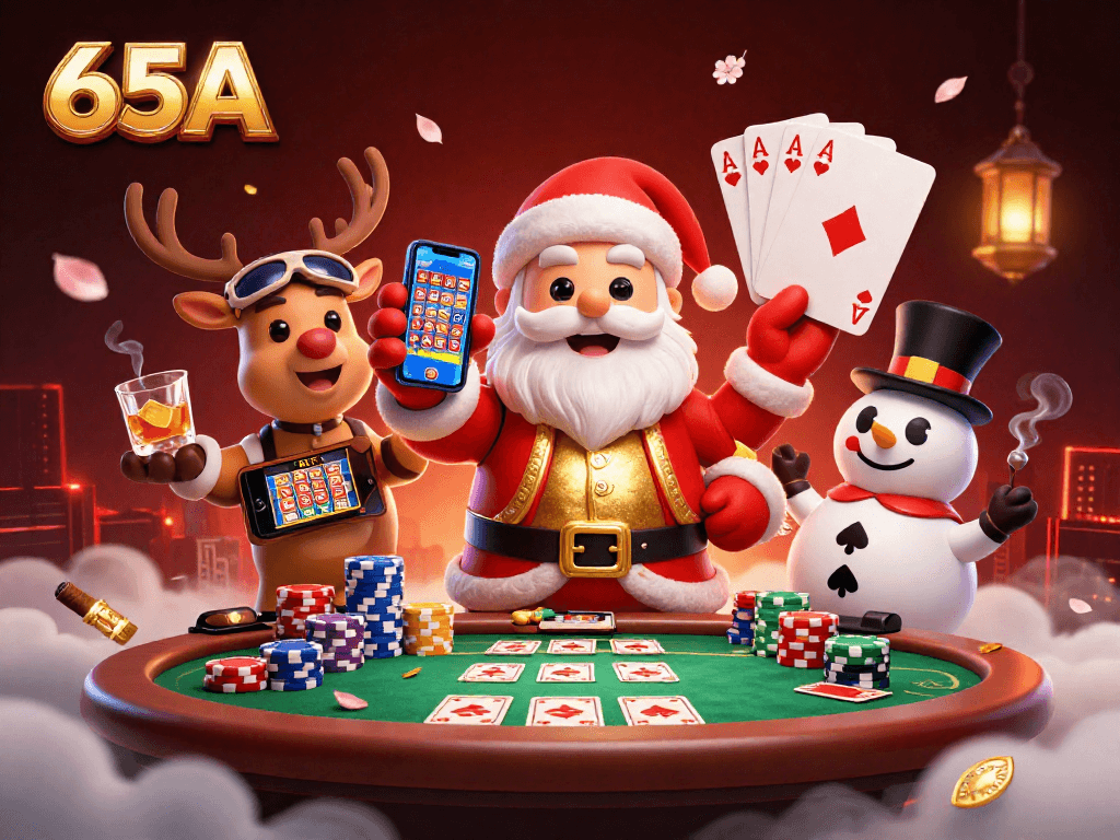 Aposte no 65A com o Papai Noel e seu time em um cassino vibrante