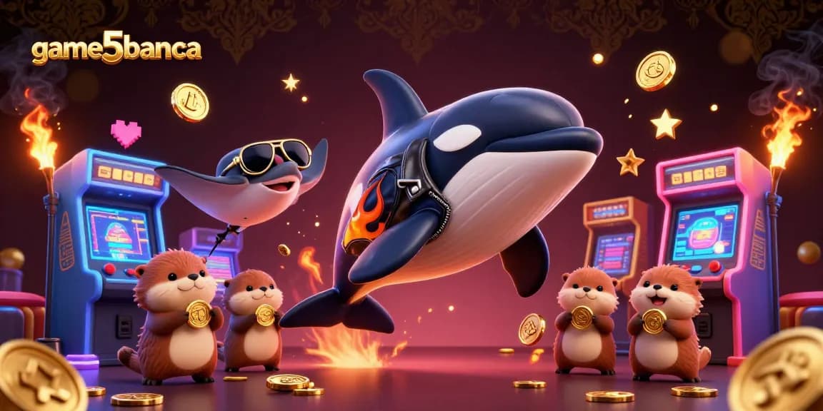 Engage with game5banca's online gaming fun featuring a vibrant gaming scene with animated characters and casino elements.