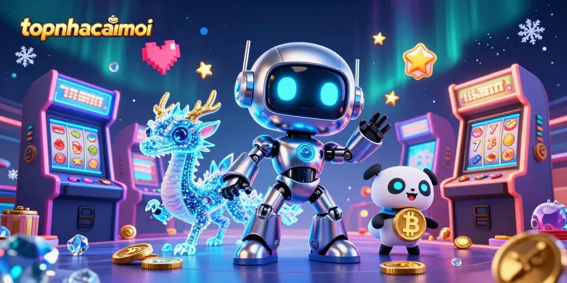Engage in casino fun with topnhacaimoi’s vibrant cyberpunk 3D illustration featuring slot elements.