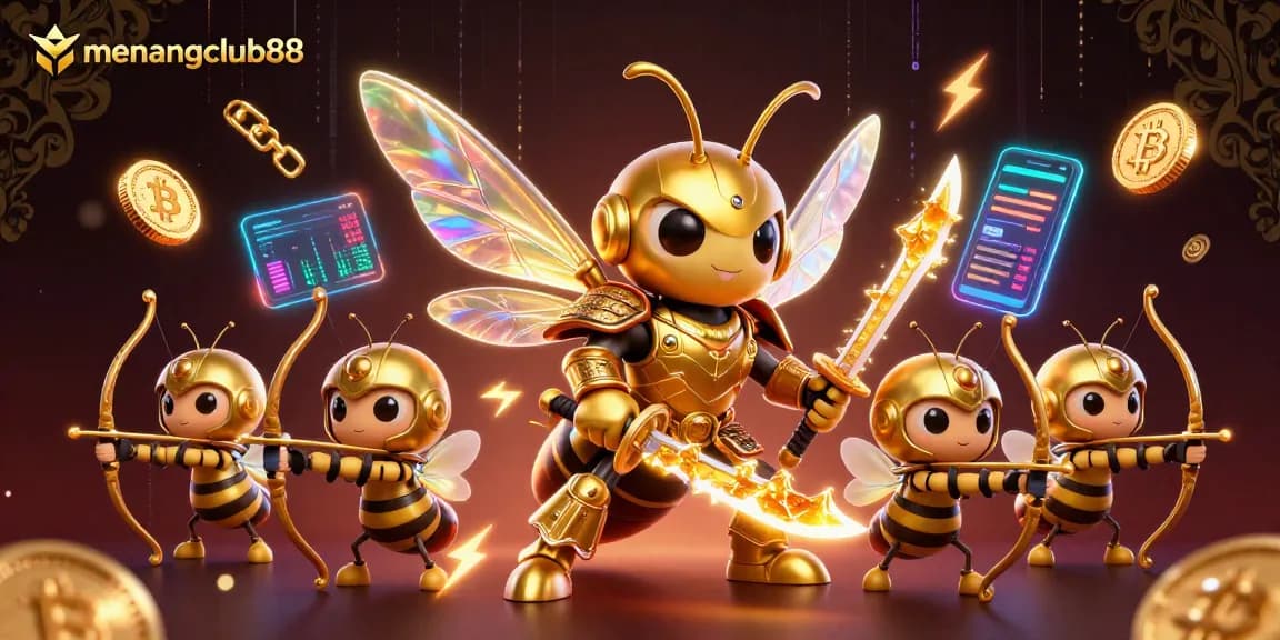 Experience the excitement of menangclub88 in this vibrant 3D gambling-themed illustration