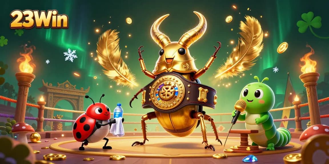 Experience thrilling 23Win action with a vibrant 3D casino-themed illustration featuring unique characters.