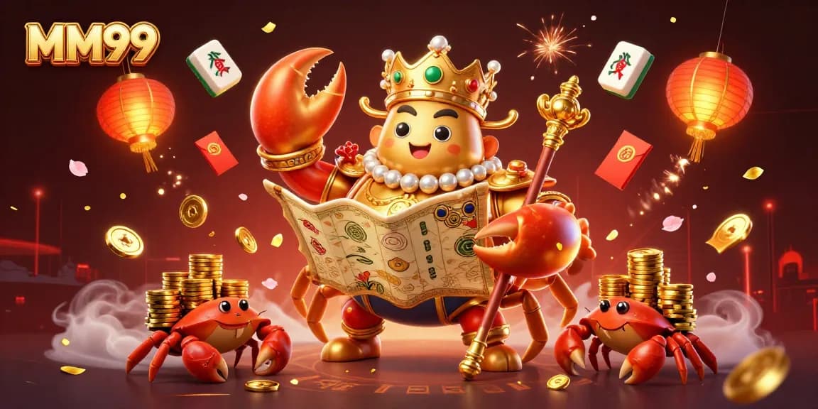 Experience a thrilling MM99 casino adventure with a golden crab emperor and treasure elements!