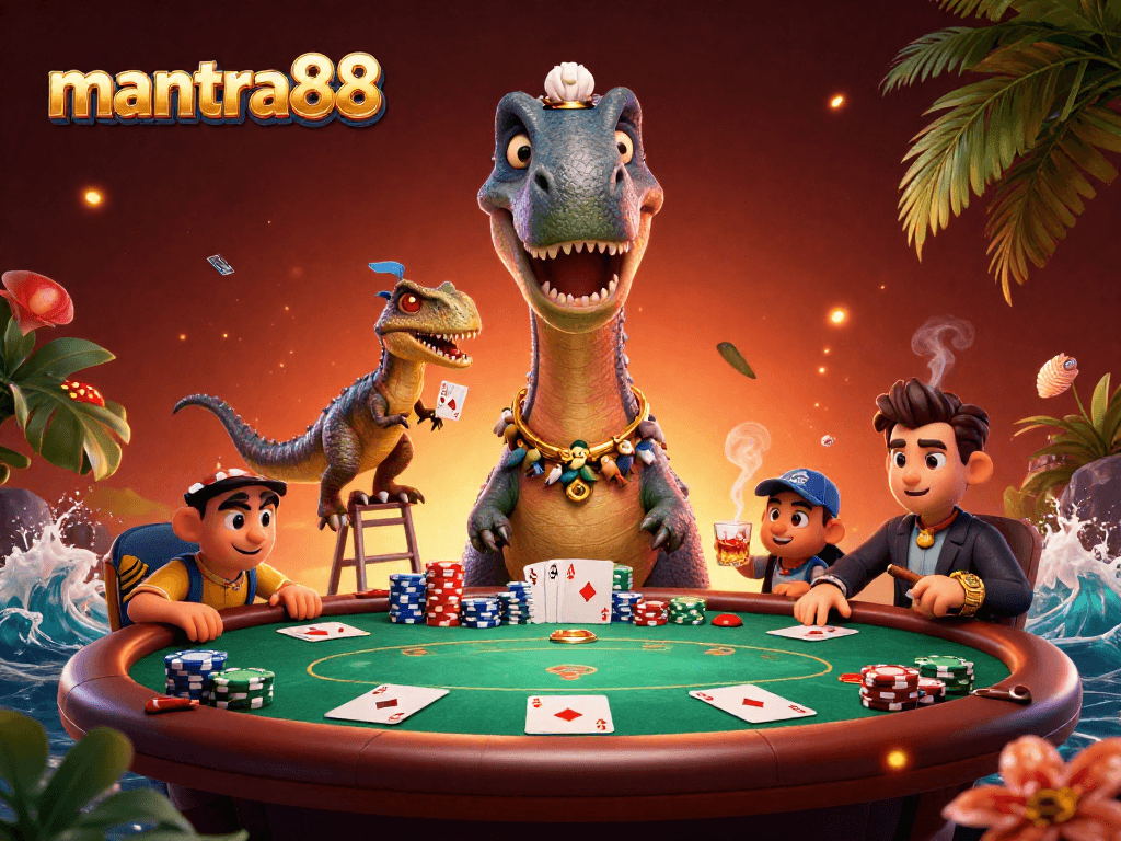 Experience the excitement of mantra88 at a vibrant poker game with innovative characters and rich casino elements.