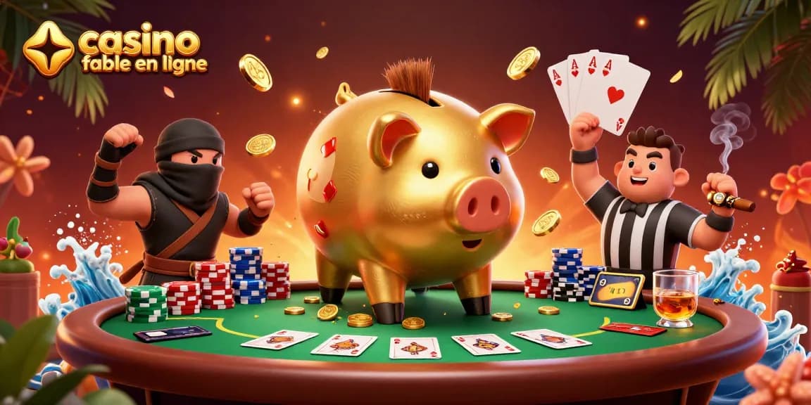 Jouer au casino fiable en ligne avec un sumo et un ninja tout en s'amusant autour d'une table de poker.