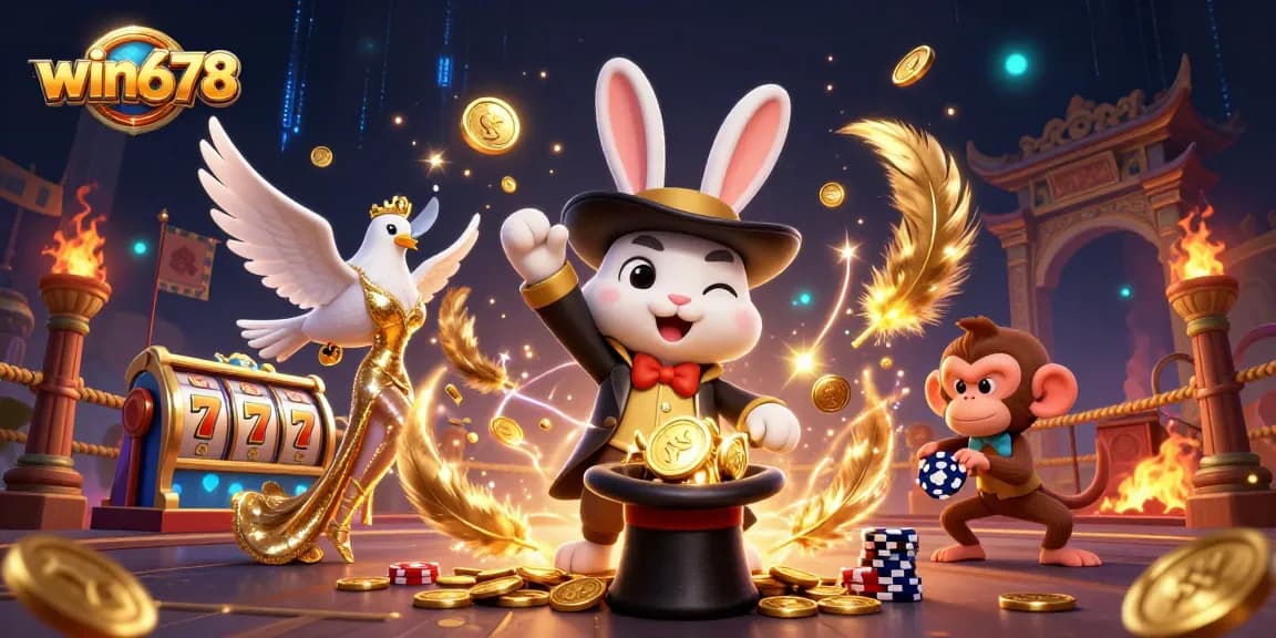 win678 engages players in an exhilarating scene of a magician rabbit pulling golden coins, revealing exciting gaming elements.