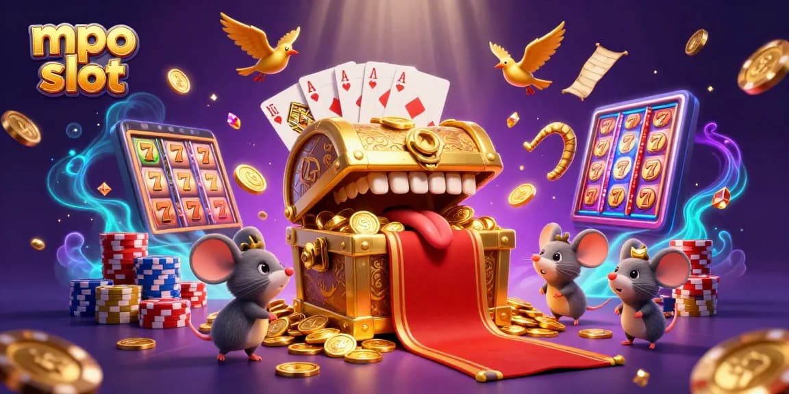 Engaging mpo slot gameplay surrounded by golden treasures and vibrant characters in a dynamic casino scene.