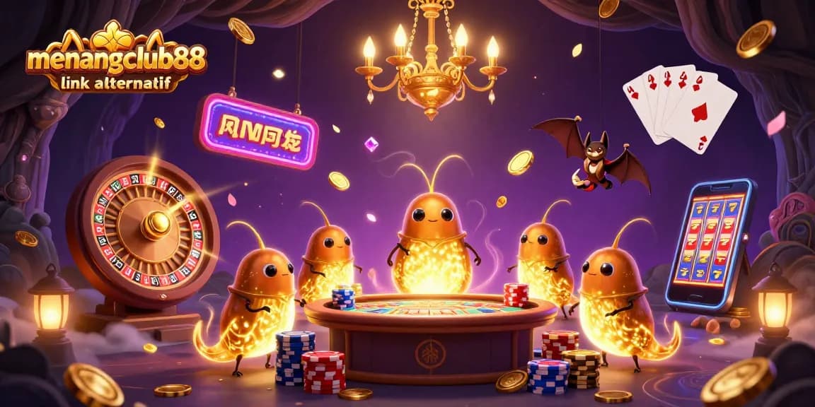 Engage in gaming excitement with menangclub88 link alternatif in a dynamic cave casino illustration.