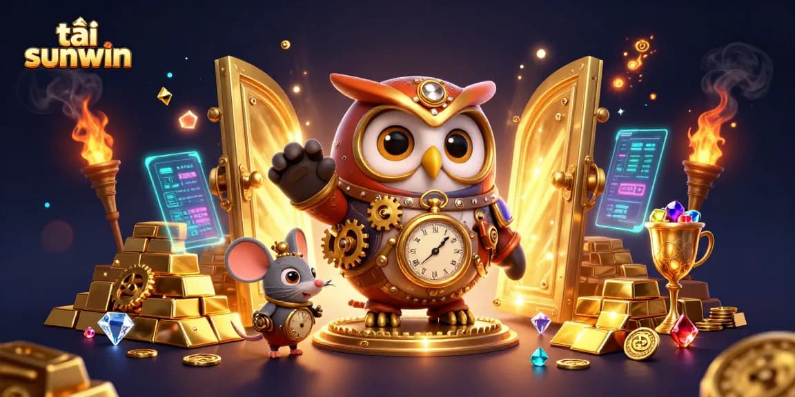 Engage with the fascinating world of tải sunwin through this vibrant casino-themed illustration featuring an owl and a mouse.