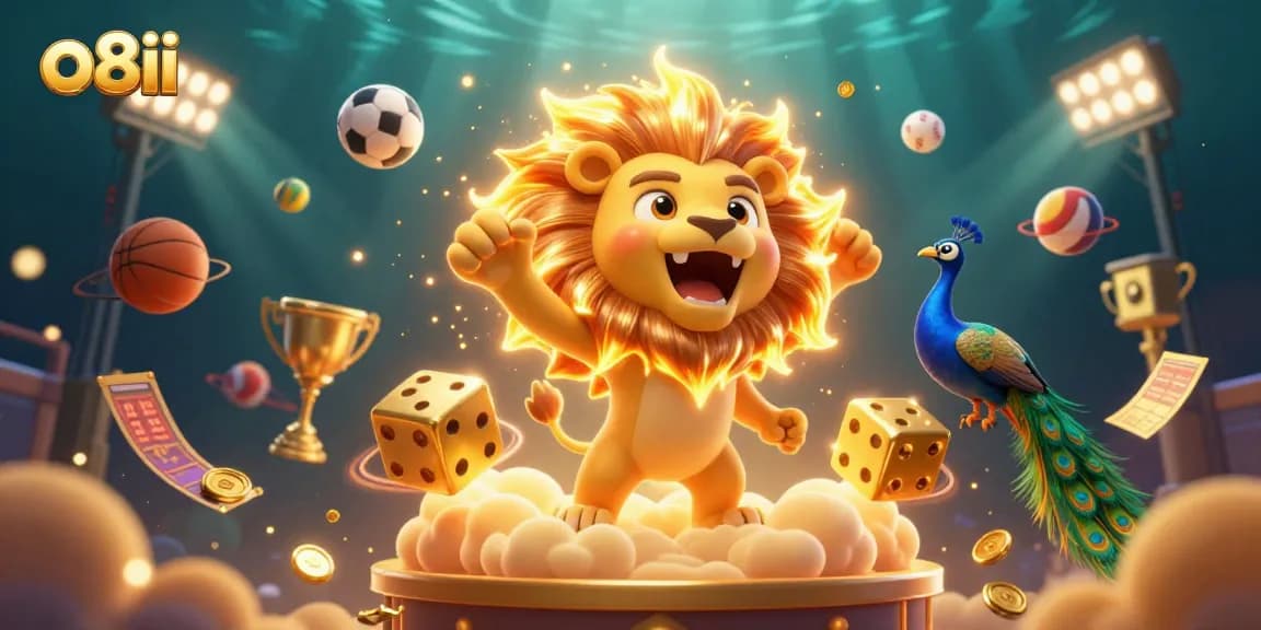 Immersive gaming experience with o8ii featuring a roaring lion and dynamic sports elements.