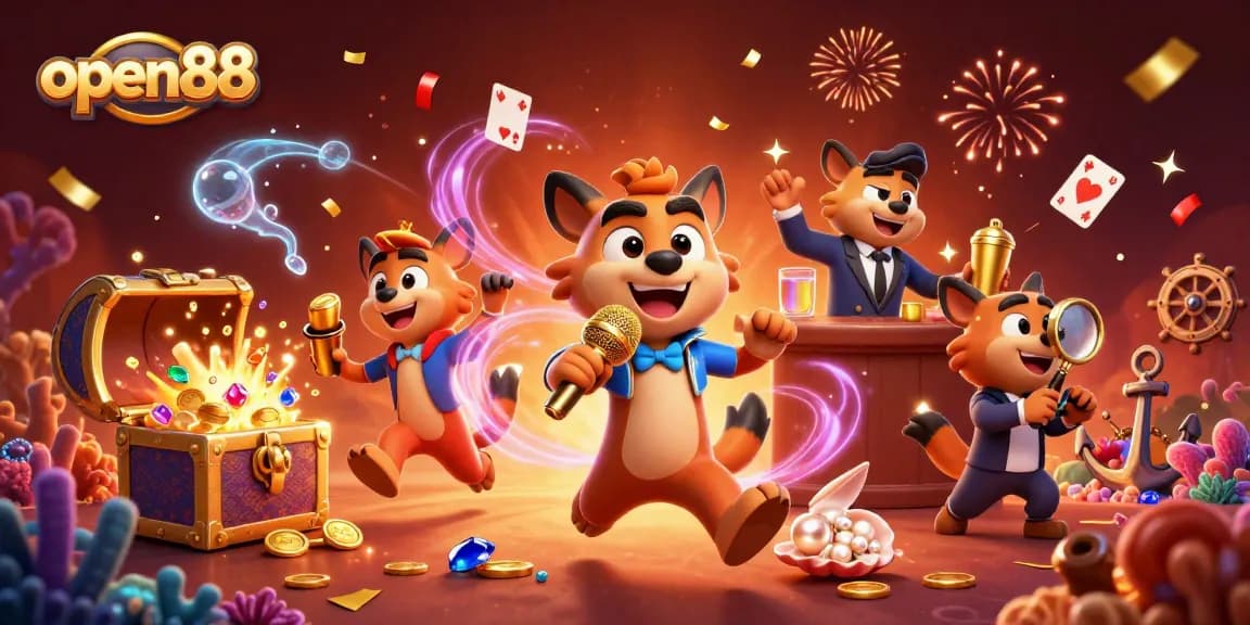 Experience the thrill of open88 with a bustling comedy casino featuring animated hyenas in a vibrant scene.