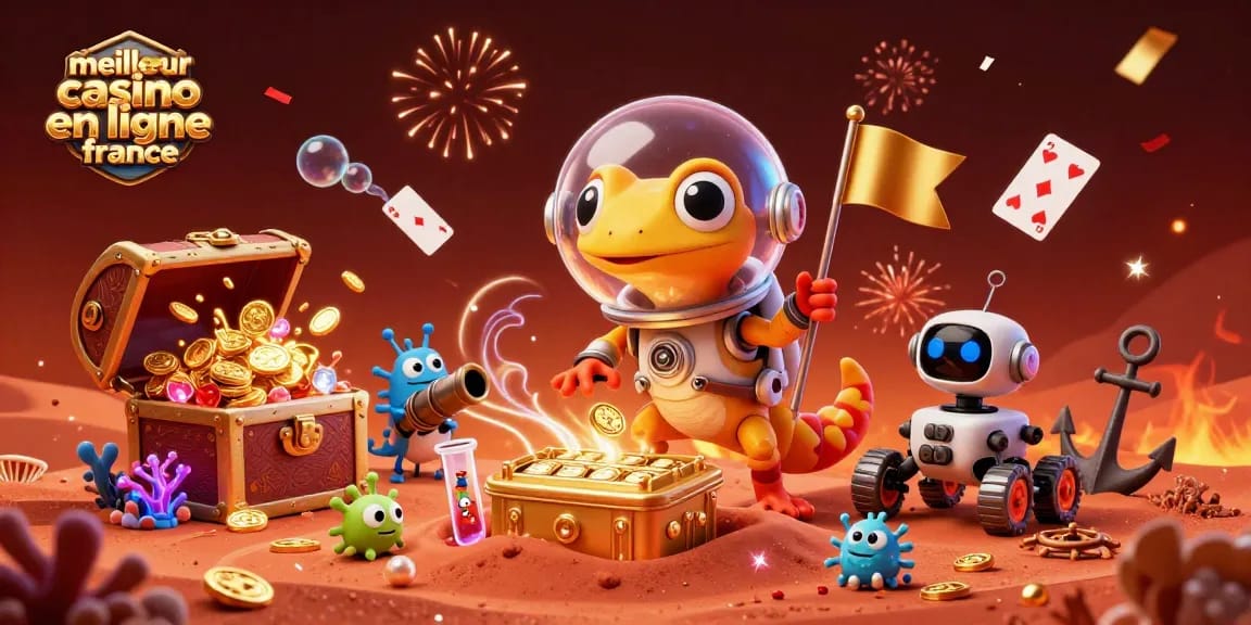 Visualisez le meilleur casino en ligne France avec un gecko martien et ses trésors ludiques.