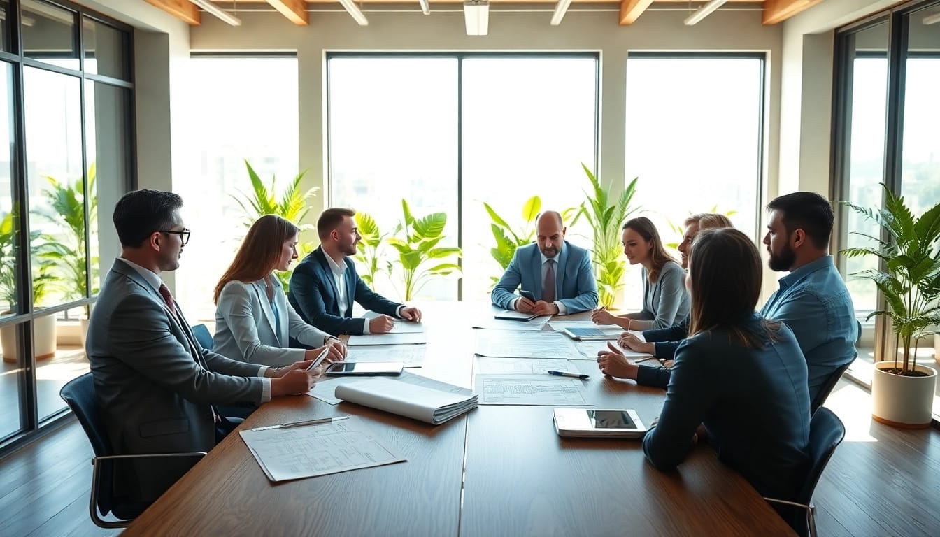 Discussing Escrow Services with professionals in a bright, modern meeting room.