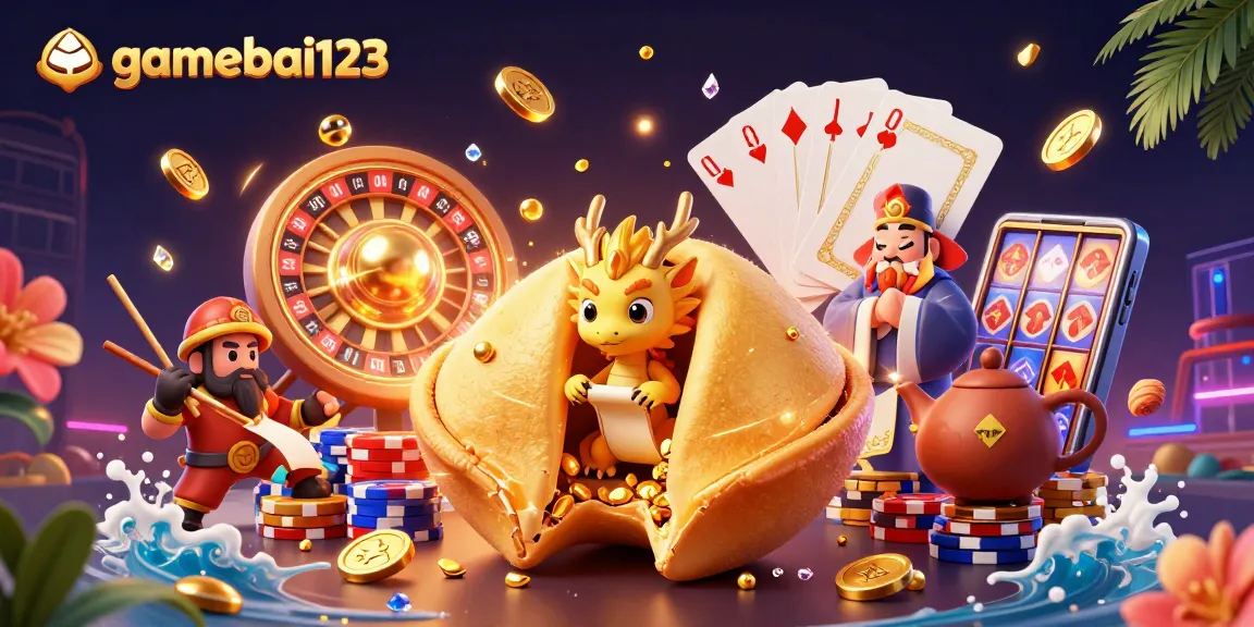 Experience gamebai123 with a dynamic illustration featuring animated casino elements and vibrant characters.