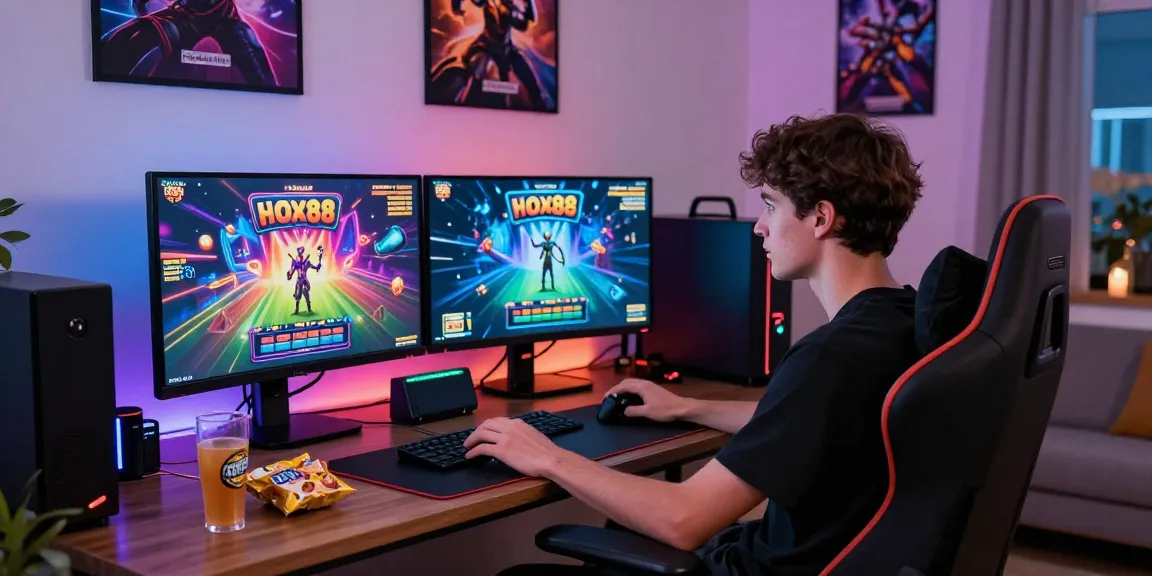 Immersive gaming setup featuring engaging slot88 games, LED lights, and focused player.