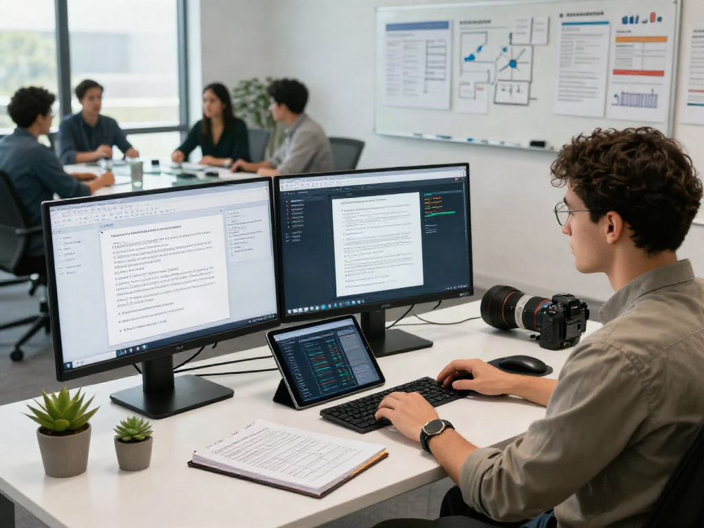 Experts using document fraud detection software in a modern tech office.