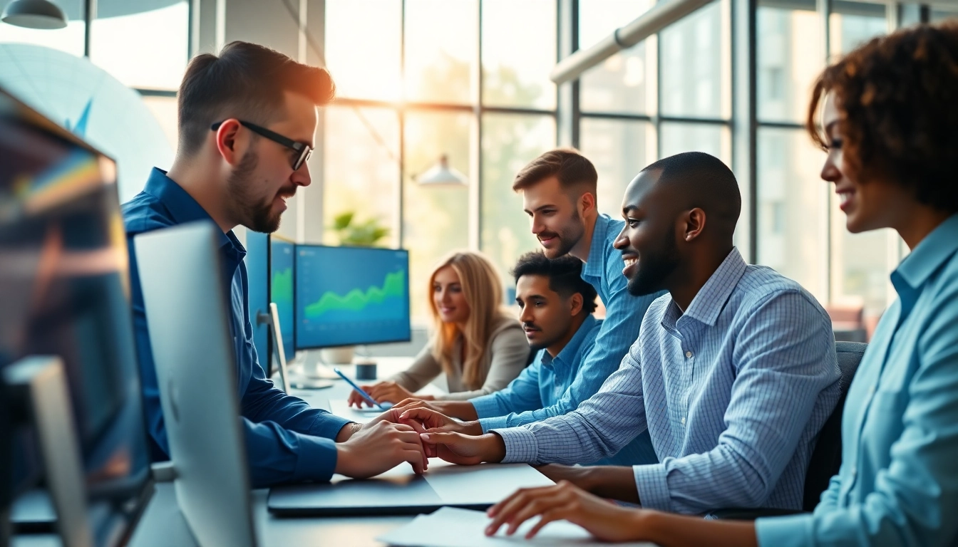 Shopify Plus agency team collaborating in a vibrant office environment.