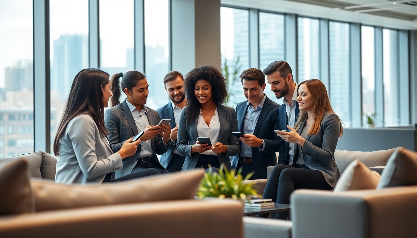 Discover optimal business mobile deals UK through a dynamic team meeting in a modern office.
