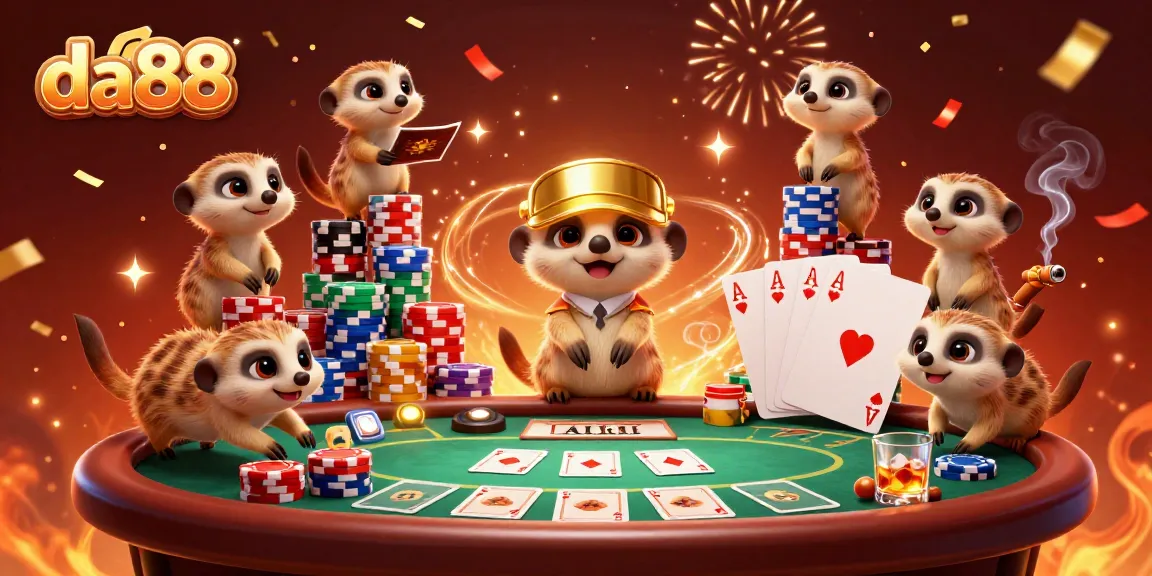 Experience the excitement of da88 with meerkats managing a vibrant casino scene