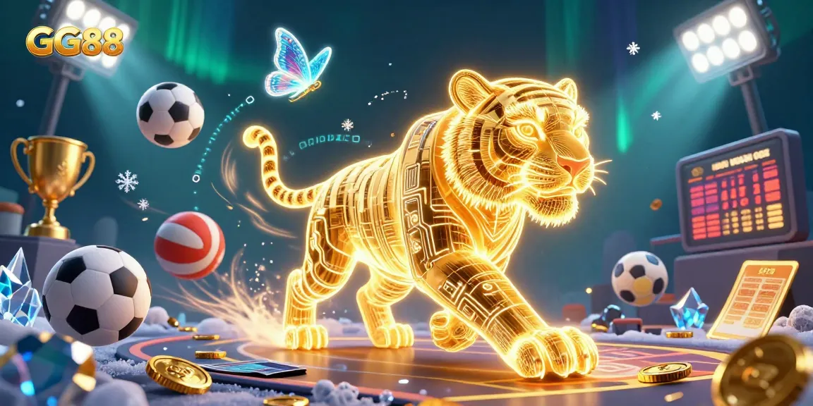 Experience thrilling gaming with GG88's vibrant casino illustration featuring dynamic sports elements.