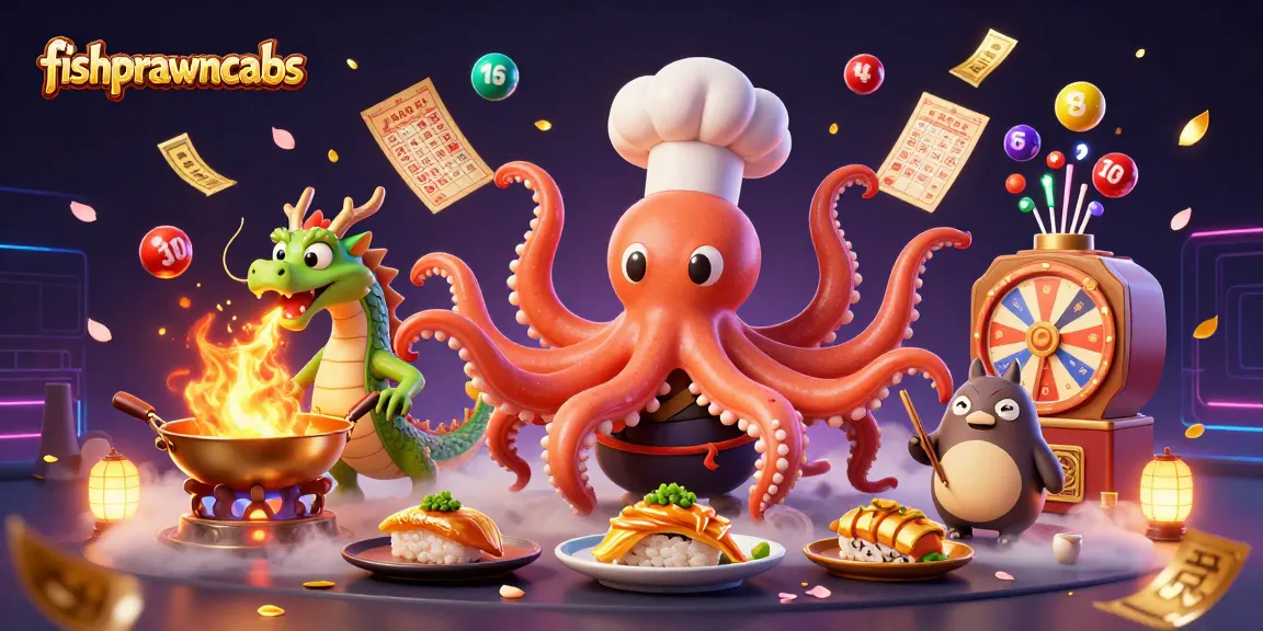 Experience excitement with the fishprawncrabs lottery as characters prepare winning dishes and vibrant games!