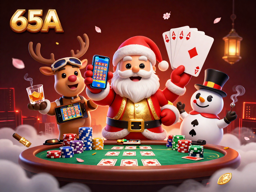 Aposte no 65A com o Papai Noel e seu time em um cassino vibrante