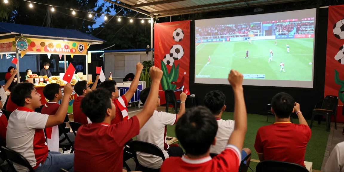 Penggemar TATA4D Sport menyaksikan siaran langsung Piala Dunia 2026 dengan antusias di area luar ruangan dengan layar besar.