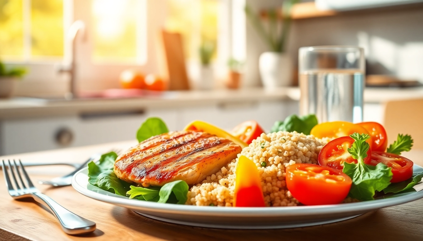 A balanced meal showcasing a healthy Weight Loss Diet with chicken, veggies, and quinoa on a colorful plate.