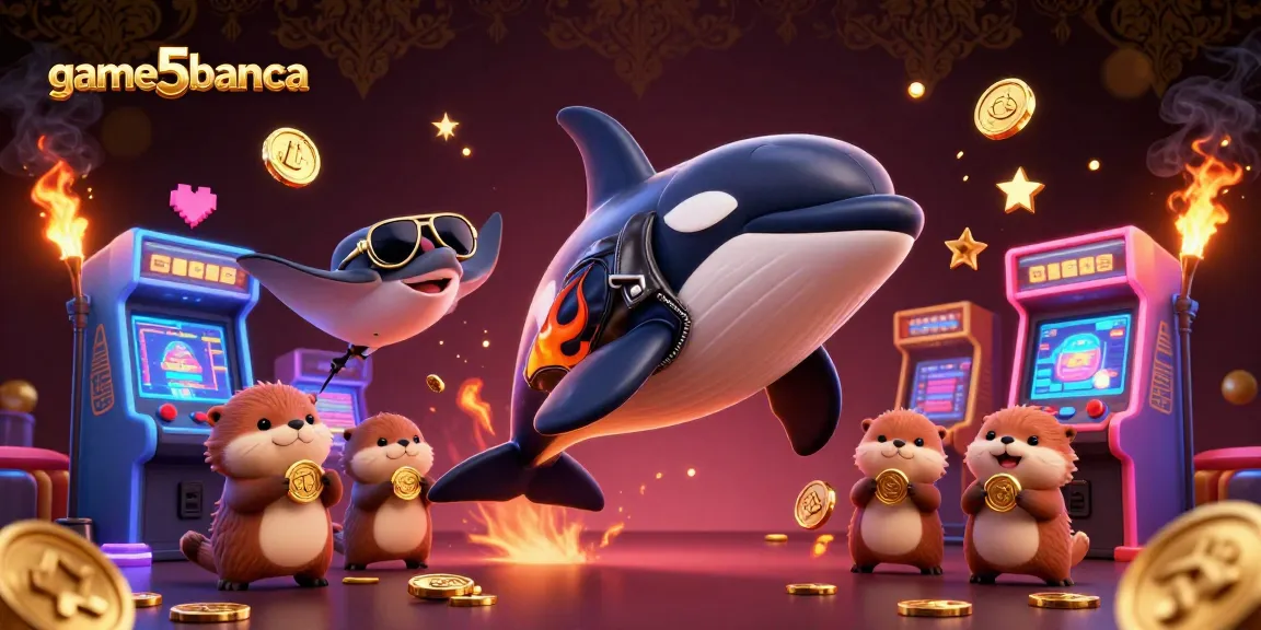 Engage with game5banca's online gaming fun featuring a vibrant gaming scene with animated characters and casino elements.