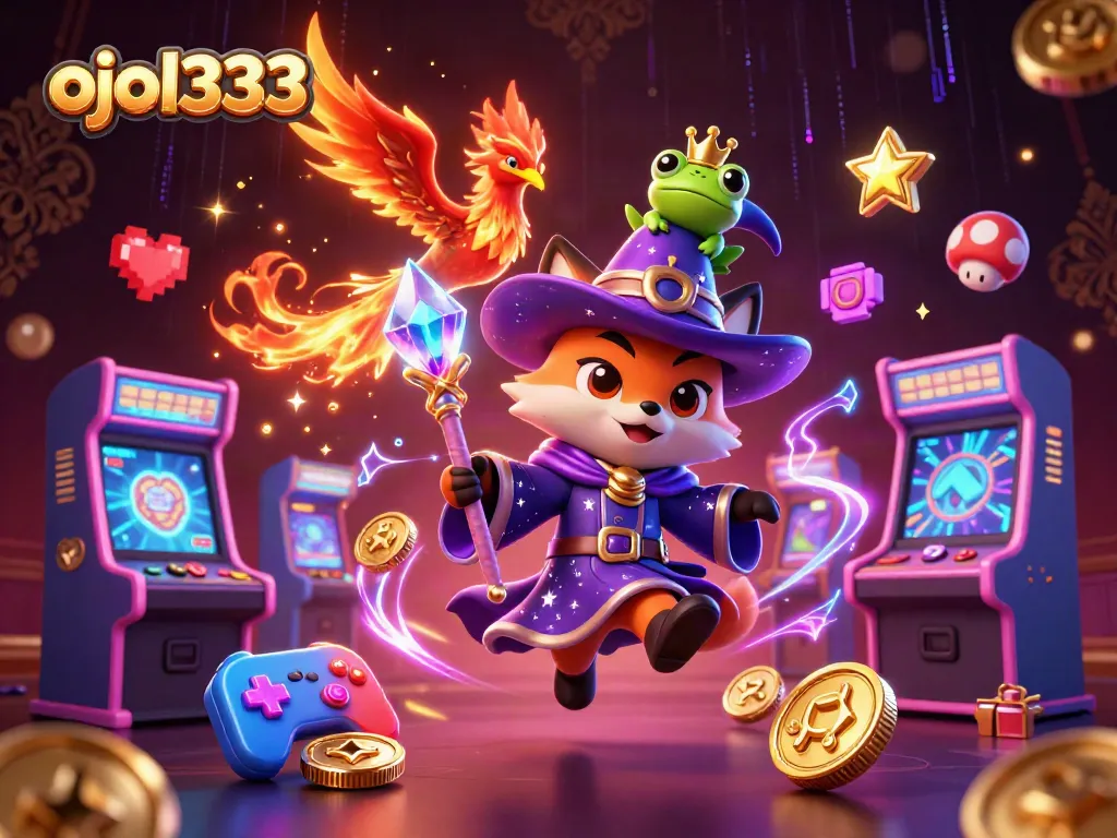 Experience ojol333's vibrant gaming universe with enchanting characters and arcade themes.