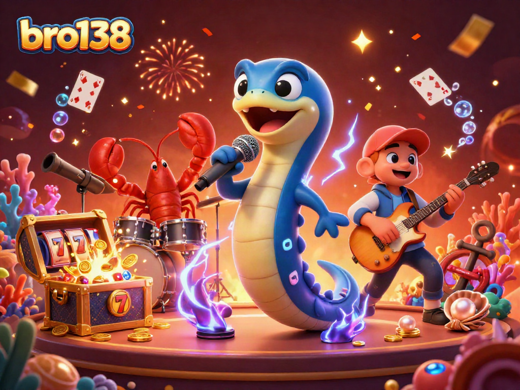 Engage in exciting gaming at bro138 with vibrant underwater casino illustration featuring dynamic characters.