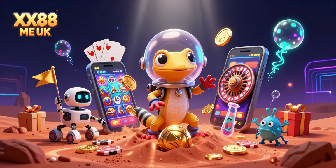 Experience the thrill of XX88 ME UK casino adventures with a Martian gecko uncovering riches!