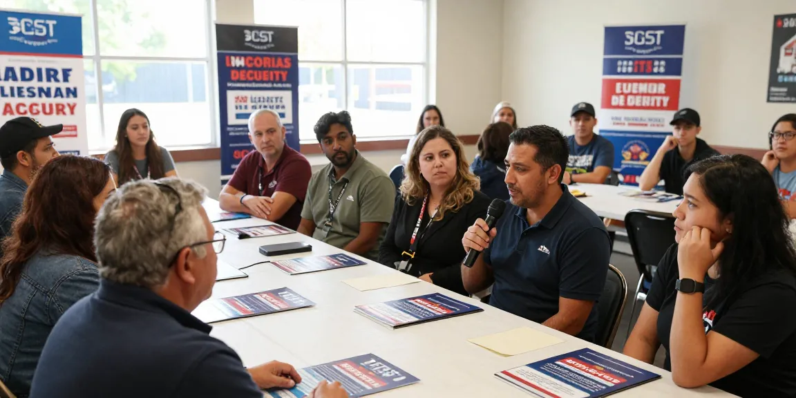 Casey Askar interacts with community members at a town hall meeting, showing local engagement.