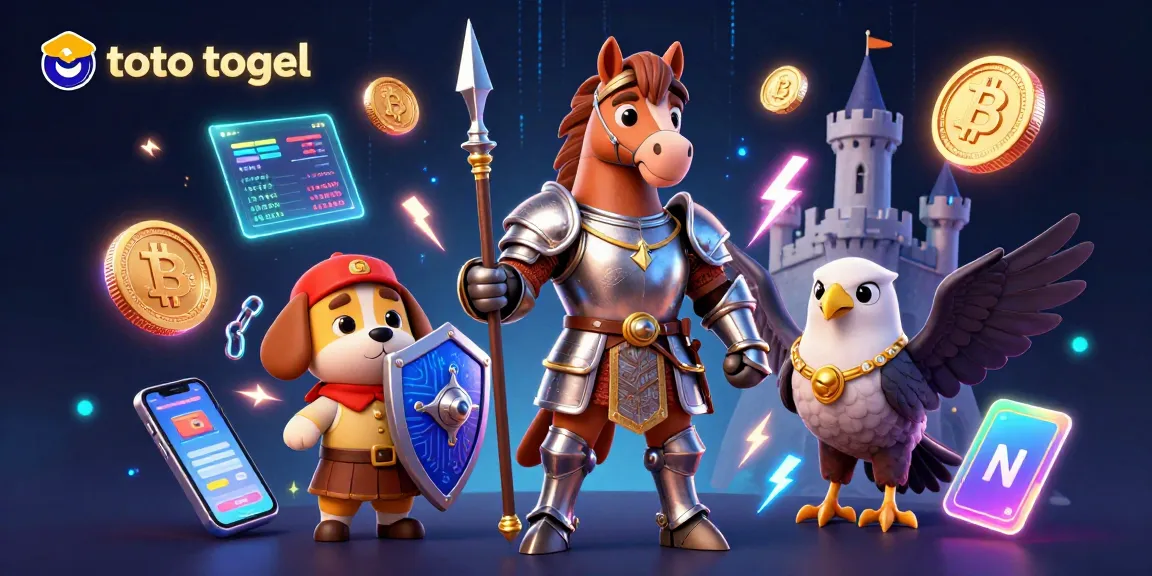 Experience thrilling gameplay with toto togel in a vibrant 3D illustration featuring knights and crypto elements.
