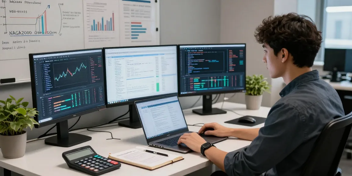 Data analyst working on NAGA2000 project in a modern office