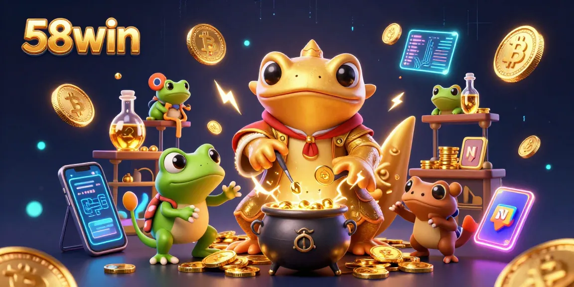 Engage with 58win as a golden alchemist transforms metals into coins in a vibrant casino scene.