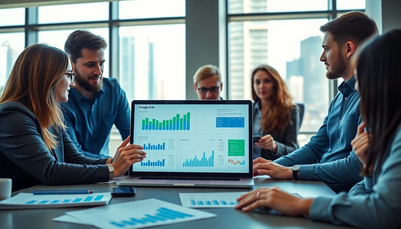 Analyze Google Ads Edmonton strategies in a professional office setting with analytics displayed.