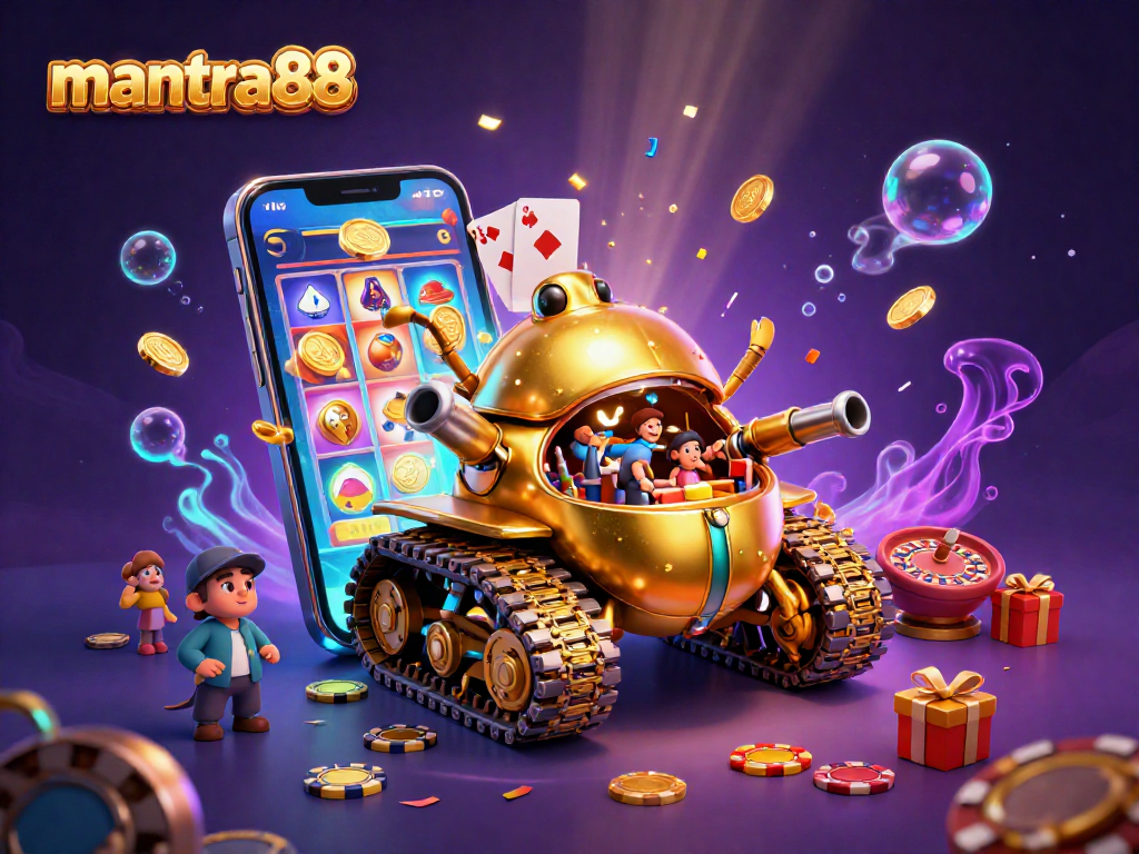 Experience the thrills of mantra88 with a spectacular 3D casino scene featuring engaging slot games and rewards.