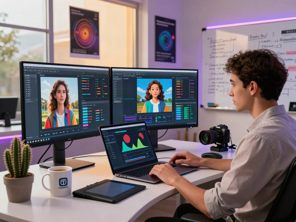 AI Image Detector analysis in a modern digital workspace showcasing tech innovation and collaboration.