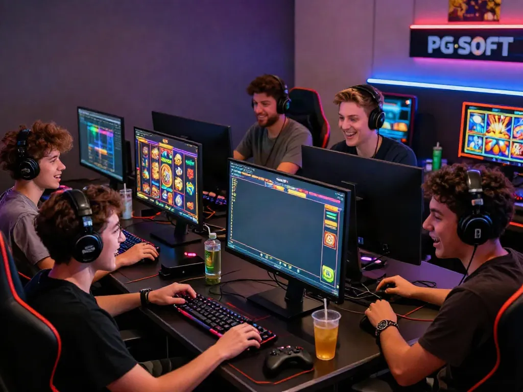 Engaged players enjoying PG SOFT situs slot gacor thailand in a vibrant gaming environment.