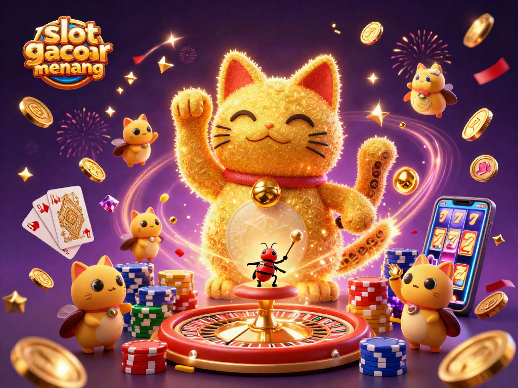 Experience slot gacor gampang menang with a vibrant illustration of casino elements, showcasing luck and excitement.