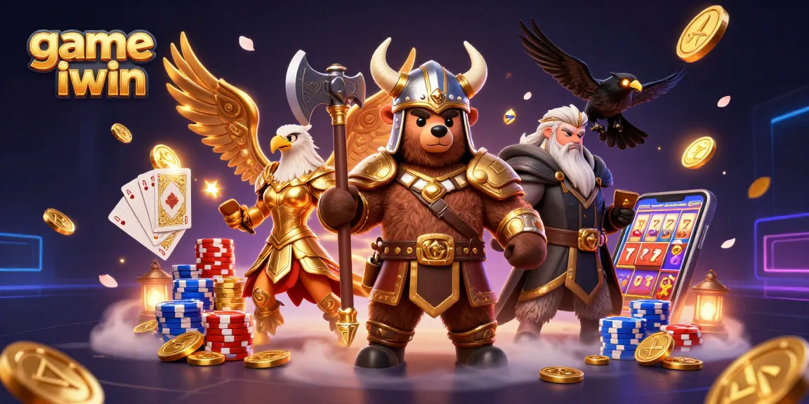 Experience the excitement of game iwin with Viking and Valkyrie characters amidst dynamic casino elements.