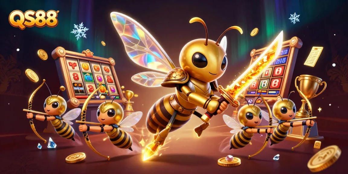 Experience the excitement at QS88 with colorful slot elements and dynamic characters in a vibrant casino scene.