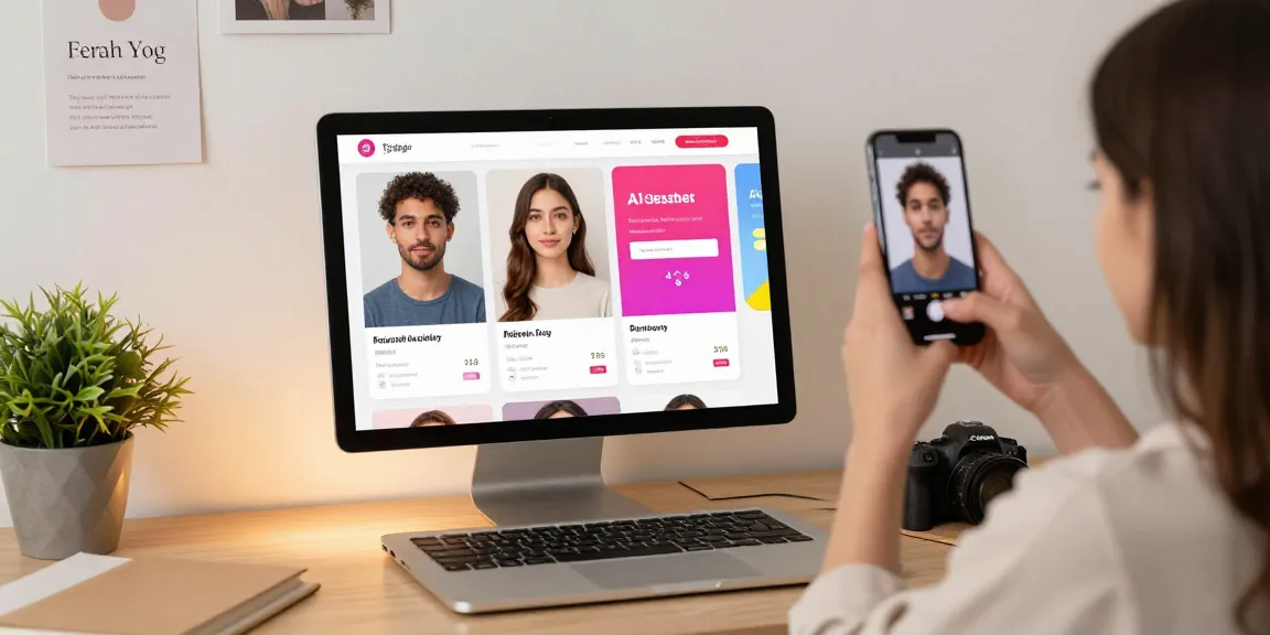 Test of attractiveness displayed on a modern website with diverse users uploading selfies for AI analysis.
