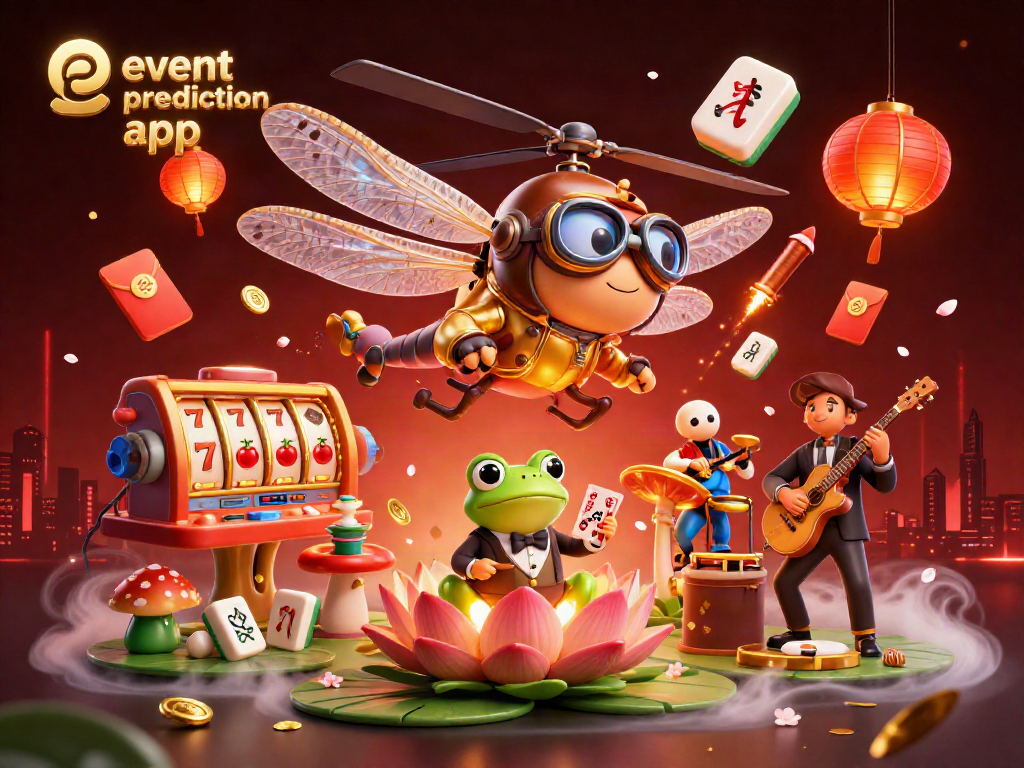 Experience the event prediction app with a vibrant casino scene filled with exciting elements and characters.