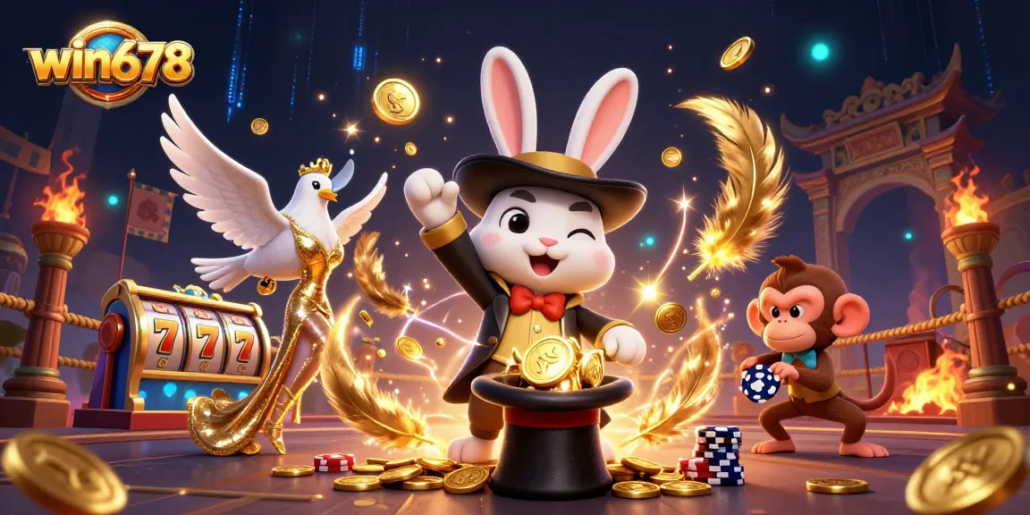 win678 engages players in an exhilarating scene of a magician rabbit pulling golden coins, revealing exciting gaming elements.