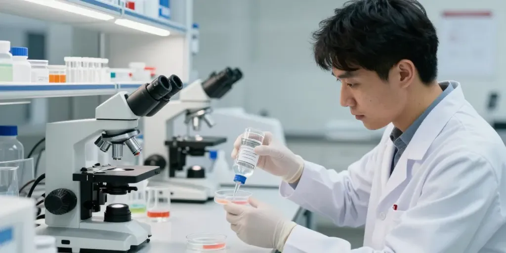 Bacteriostatic water Canada is used by scientists in a lab setting for research.